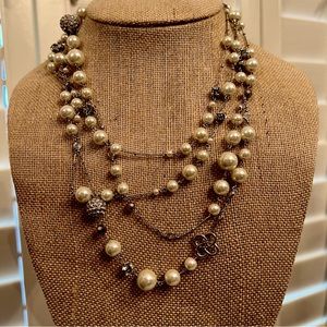 Stella & Dot NWOT Double Strand Necklace w Pearls Rhinestone Balls & Crystals